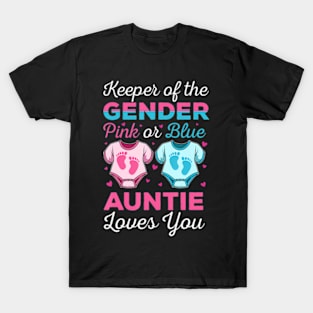 Keeper Of The Gender Auntie Loves You Baby Announcement Aunt T-Shirt